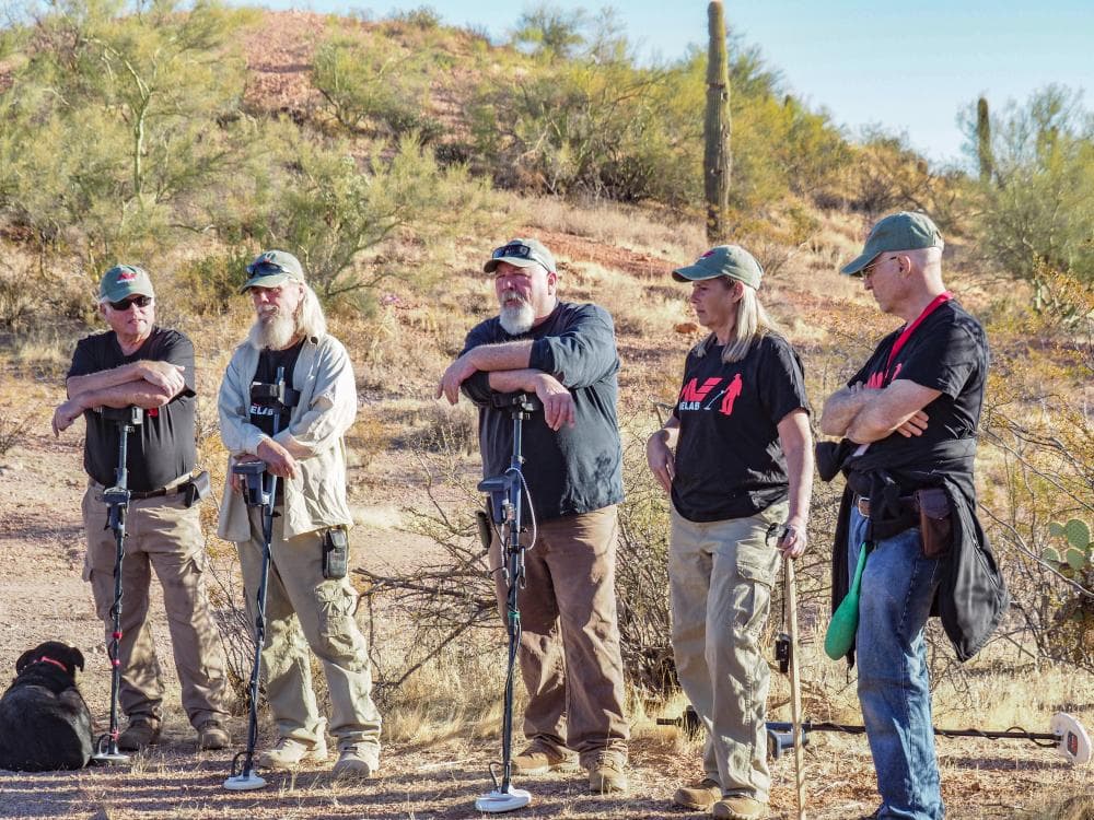 Kevin Hoagland and detectorists among the saguaros in the Arizona desert